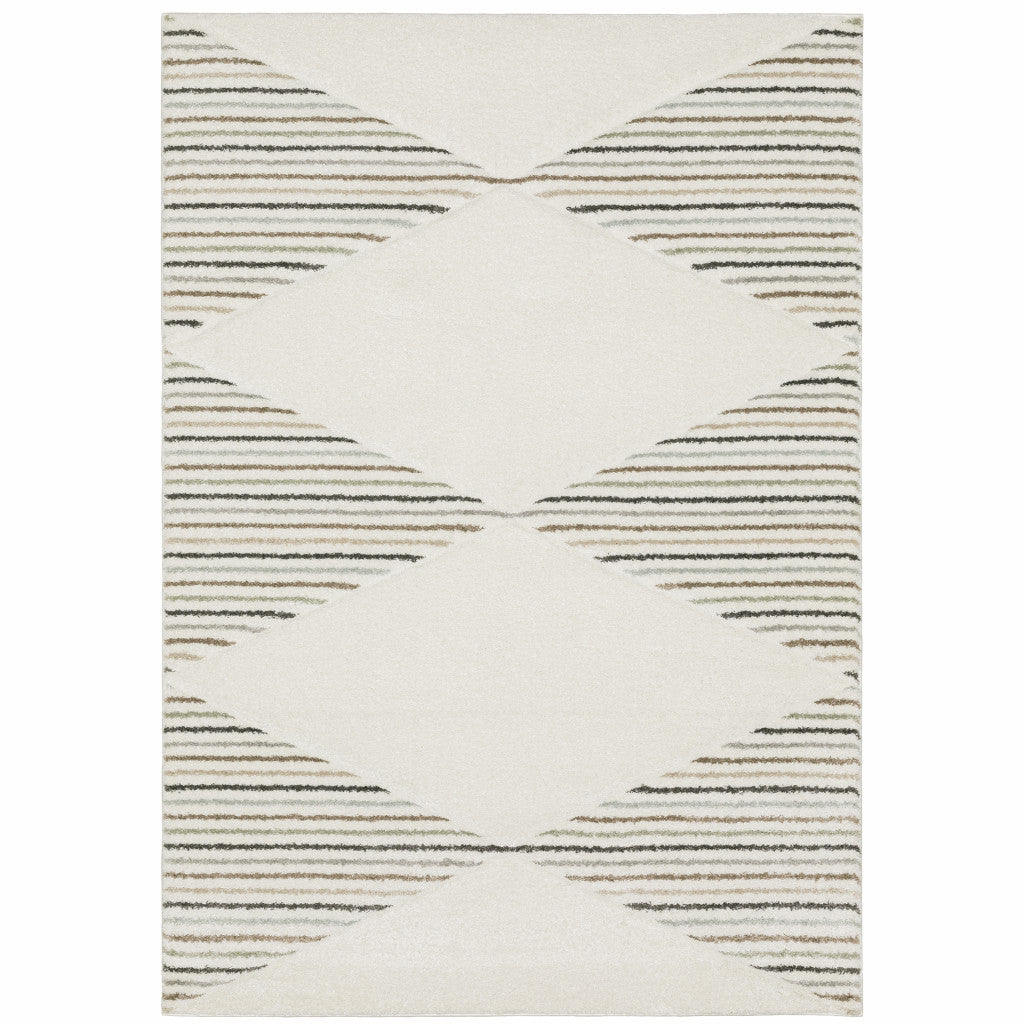 Beige Grey Sage Green Pale Blue Brown And Charcoal Geometric Power Loom Stain Resistant Area Rug - 3' x 5'
