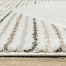 Beige Grey Sage Green Pale Blue Brown And Charcoal Geometric Power Loom Stain Resistant Area Rug - 3' x 5'