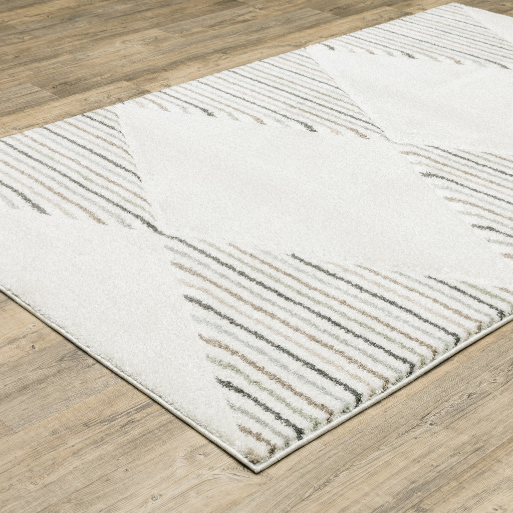 Beige Grey Sage Green Pale Blue Brown And Charcoal Geometric Power Loom Stain Resistant Area Rug - 5' x 8'