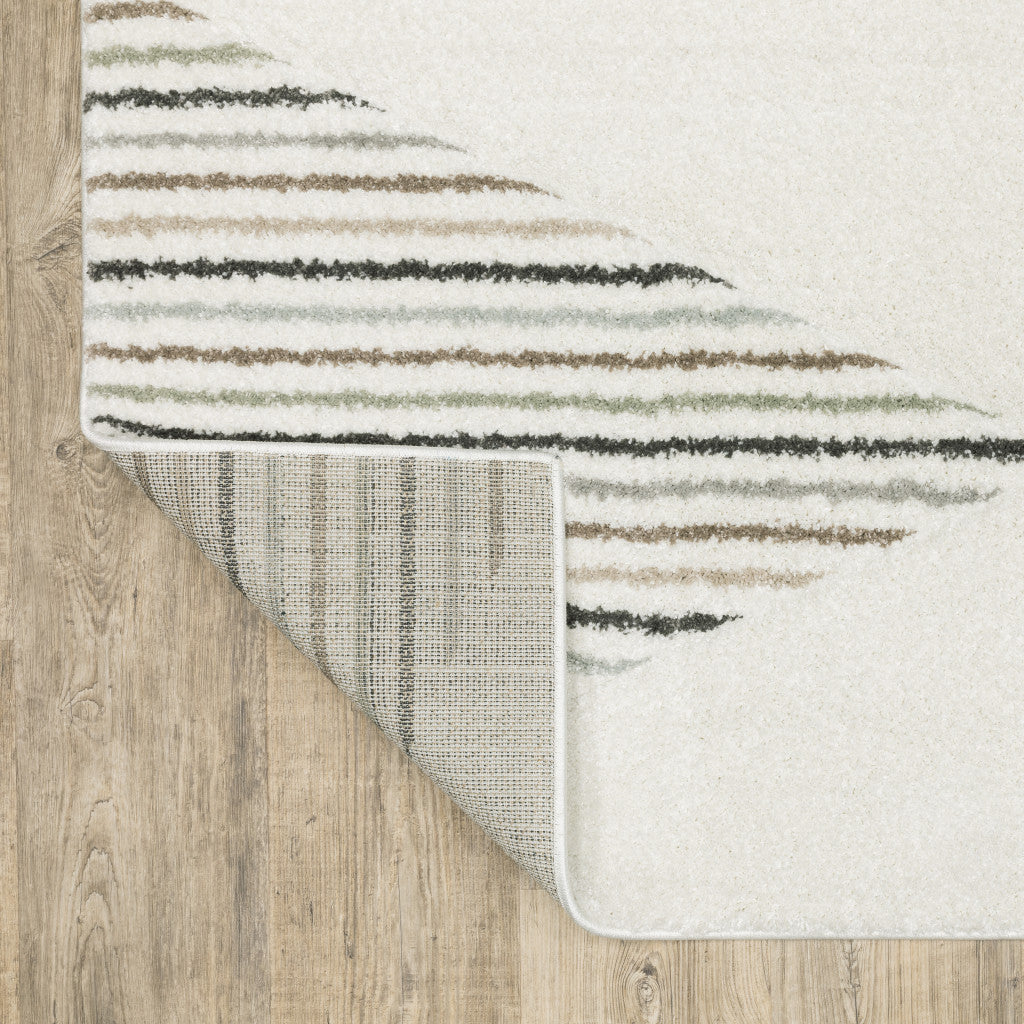 Beige Grey Sage Green Pale Blue Brown And Charcoal Geometric Power Loom Stain Resistant Area Rug - 5' x 8'