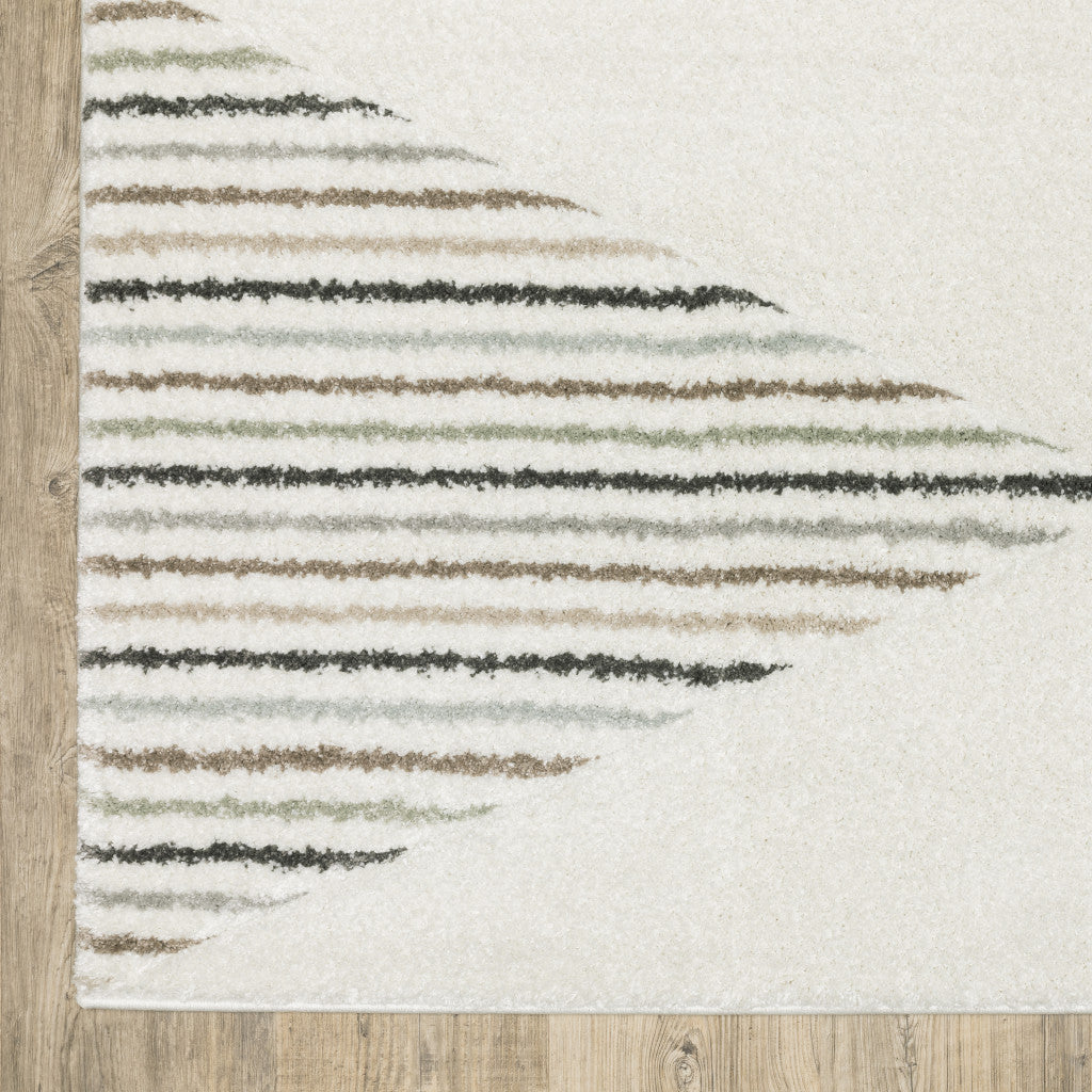 Beige Grey Sage Green Pale Blue Brown And Charcoal Geometric Power Loom Stain Resistant Area Rug - 5' x 8'