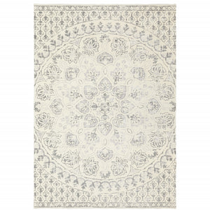 4' X 6' Ivory And Grey Floral Power Loom Stain Resistant Area Rug
