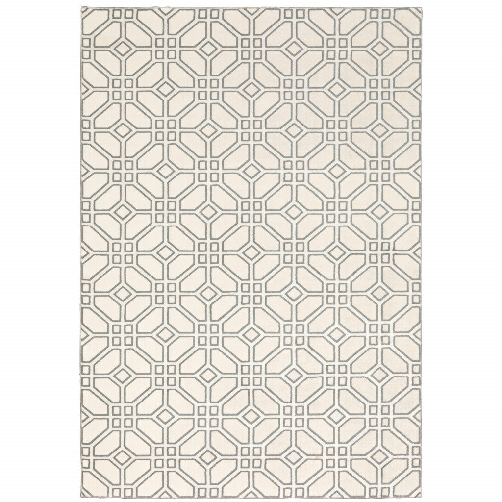 8' X 11' Ivory And Grey Geometric Power Loom Stain Resistant Area Rug