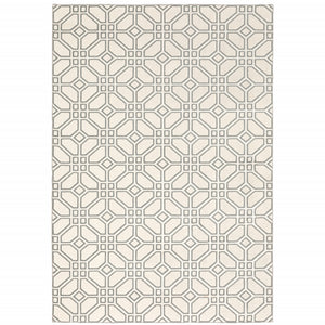 8' X 11' Ivory And Grey Geometric Power Loom Stain Resistant Area Rug