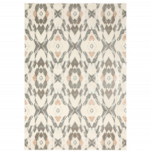 5' X 8' Ivory Pink And Sage Geometric Power Loom Stain Resistant Area Rug