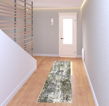 2' X 8' Green Blue Grey Ivory And Brown Abstract Power Loom Stain Resistant Runner Rug