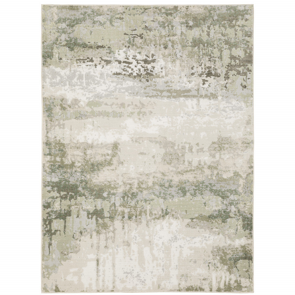 6' X 9' Beige Grey Brown And Sage Green Abstract Power Loom Stain Resistant Area Rug