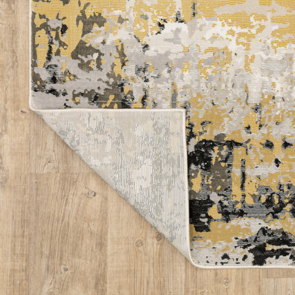 10' X 13' Grey Gold Beige Black And Brown Abstract Power Loom Stain Resistant Area Rug