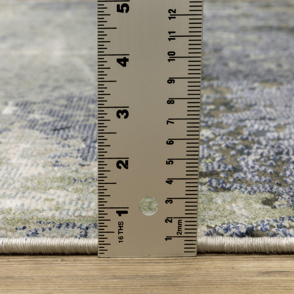 2' X 8' Blue Green Grey And Beige Abstract Power Loom Stain Resistant Runner Rug