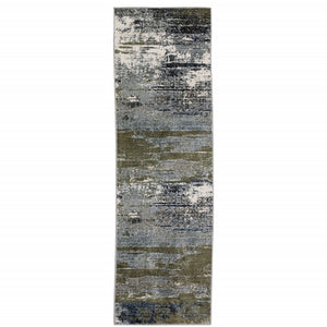 2' X 8' Blue Green Grey Brown And Beige Abstract Power Loom Stain Resistant Runner Rug