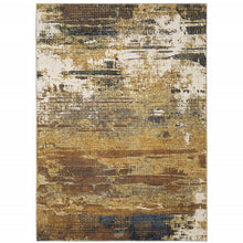 3' X 5' Gold Brown Rust Grey Blue And Beige Abstract Power Loom Stain Resistant Area Rug
