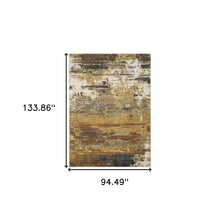 8' X 11' Gold Brown Rust Grey Blue And Beige Abstract Power Loom Stain Resistant Area Rug