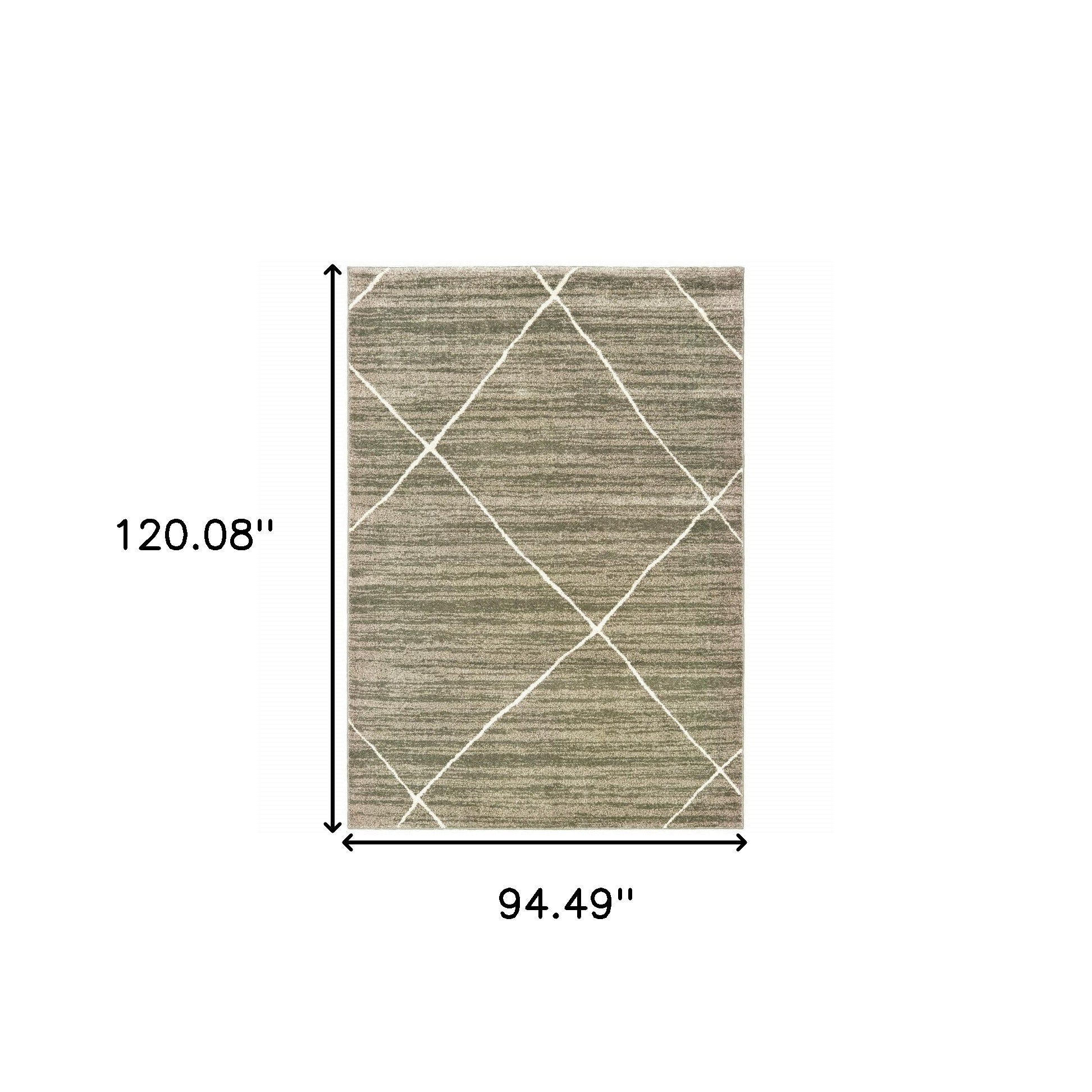 8' X 10' Grey And Ivory Geometric Power Loom Stain Resistant Area Rug