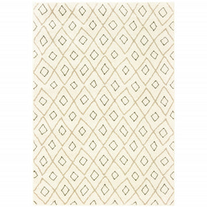 2' X 3' Sand Ash Grey And Ivory Geometric Power Loom Stain Resistant Area Rug