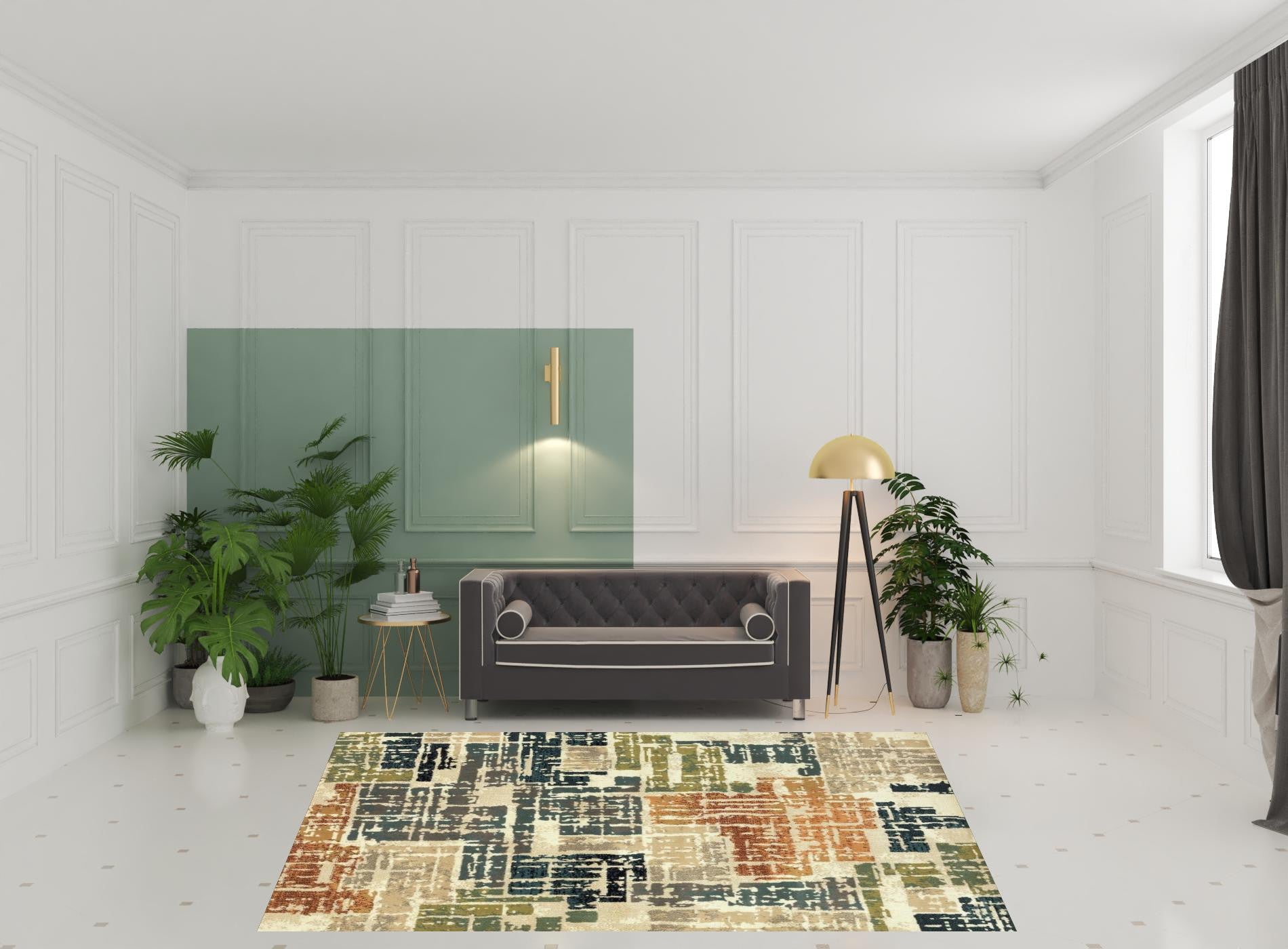 8' X 10' Beige Terracotta Green Navy And Grey Abstract Power Loom Stain Resistant Area Rug