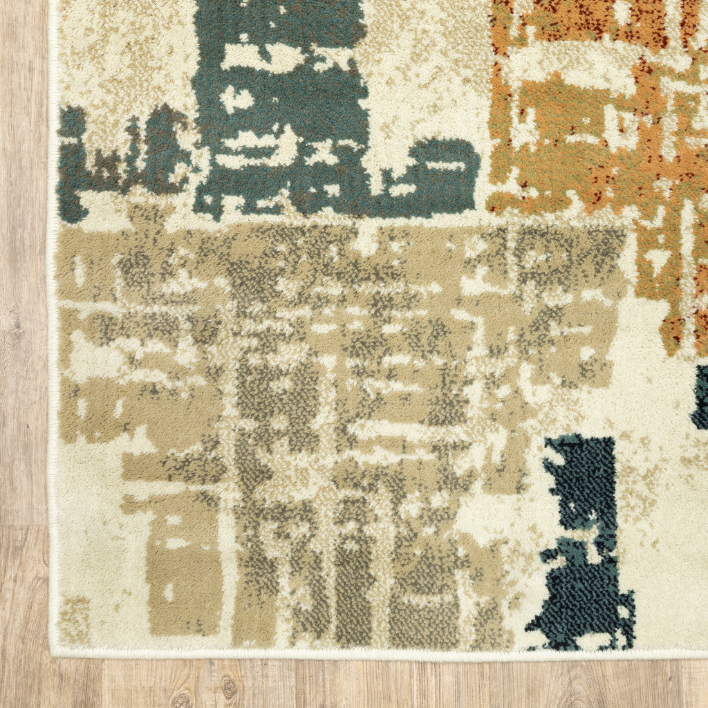 8' X 10' Beige Terracotta Green Navy And Grey Abstract Power Loom Stain Resistant Area Rug