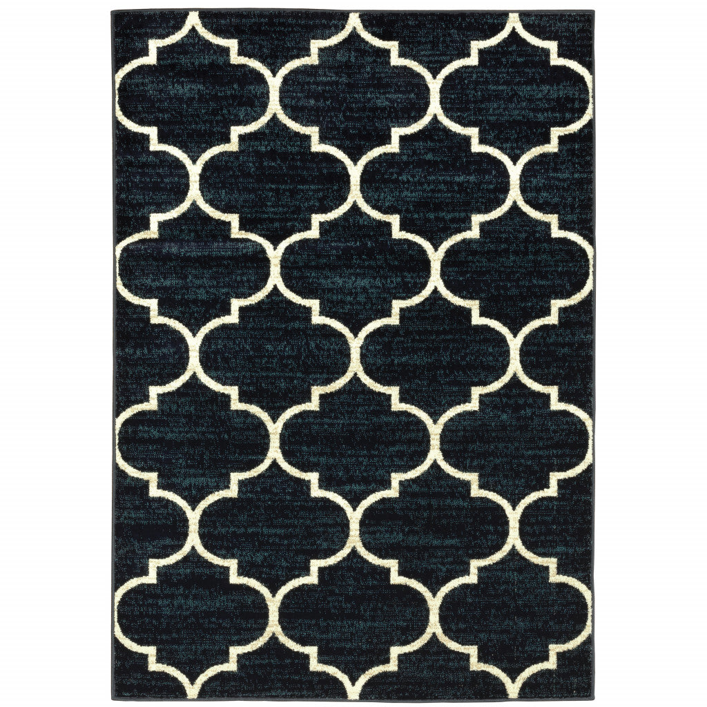 5' X 7' Navy And Ivory Geometric Power Loom Stain Resistant Area Rug
