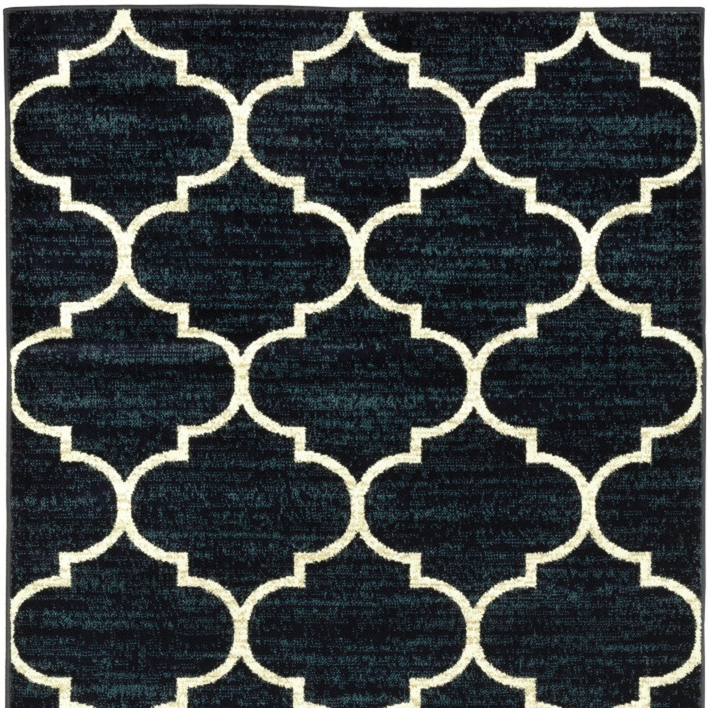 5' X 7' Navy And Ivory Geometric Power Loom Stain Resistant Area Rug