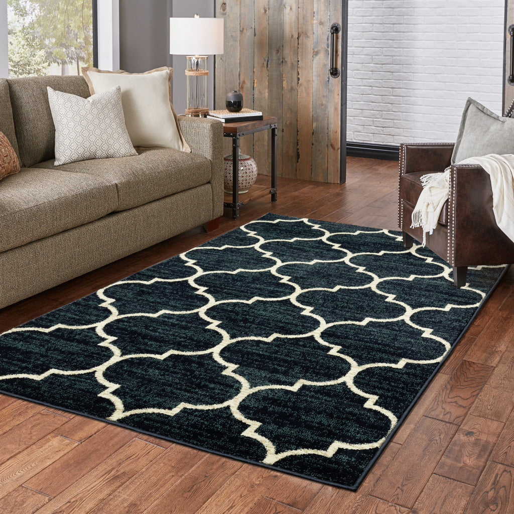 5' X 7' Navy And Ivory Geometric Power Loom Stain Resistant Area Rug