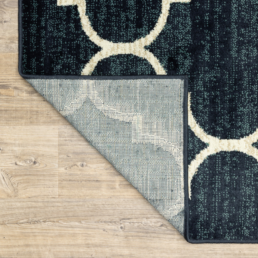 8' X 10' Navy And Ivory Geometric Power Loom Stain Resistant Area Rug