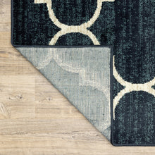 8' X 10' Navy And Ivory Geometric Power Loom Stain Resistant Area Rug