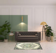 4' X 6' Ivory Navy And Green Oriental Power Loom Stain Resistant Area Rug