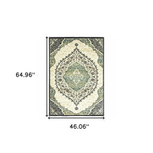 4' X 6' Ivory Navy And Green Oriental Power Loom Stain Resistant Area Rug