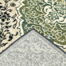 6' X 9' Ivory Navy And Green Oriental Power Loom Stain Resistant Area Rug