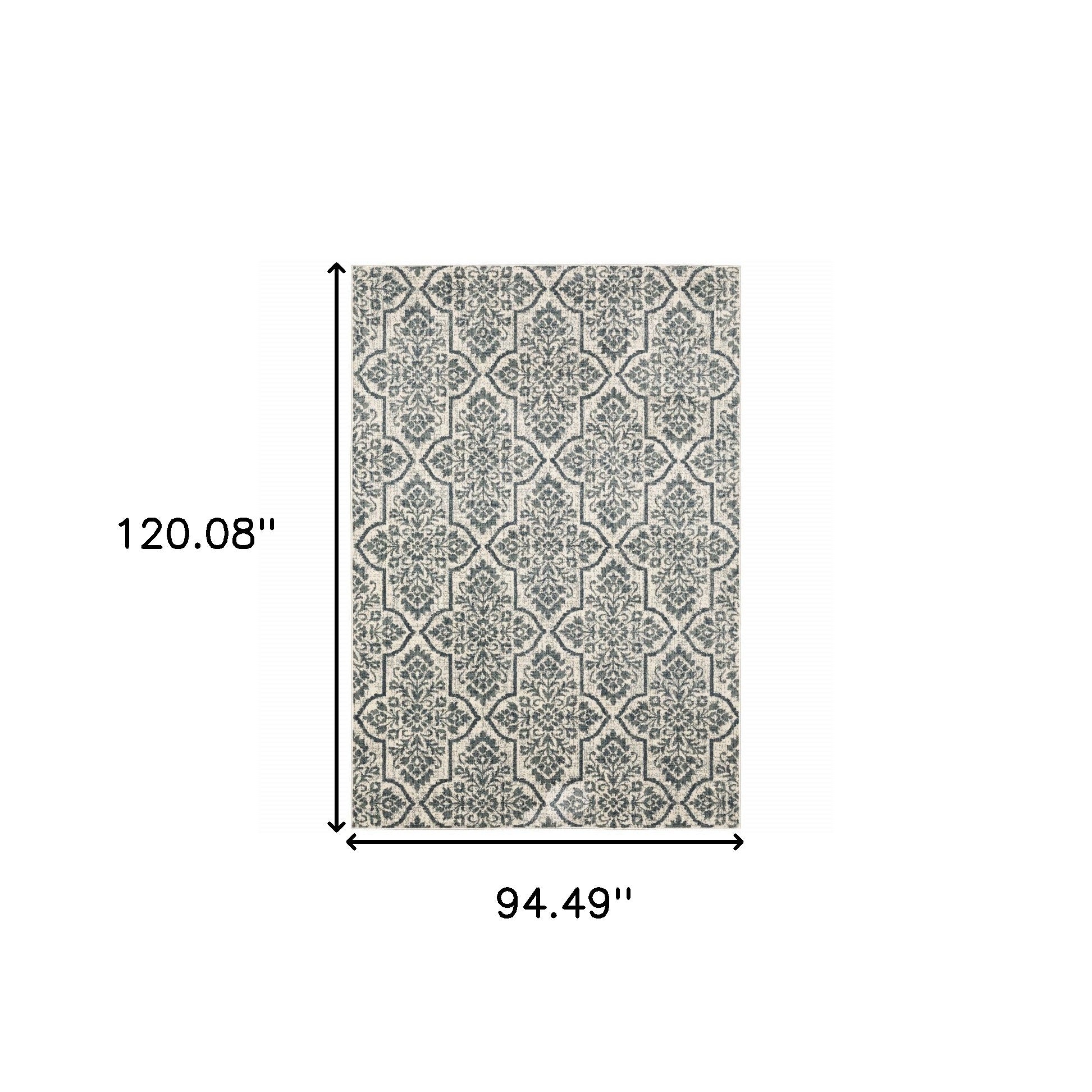 8' X 10' Ivory Blue And Sage Floral Power Loom Stain Resistant Area Rug