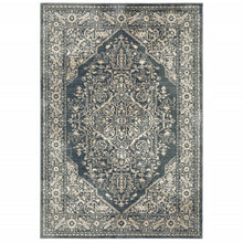 8' X 10' Beige Grey And Blue Oriental Power Loom Stain Resistant Area Rug