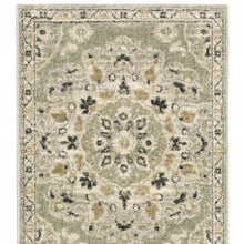 2' X 8' Green Ivory Grey And Tan Floral Power Loom Stain Resistant Runner Rug