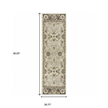 2' X 8' Grey Brown Tan And Beige Oriental Power Loom Stain Resistant Runner Rug