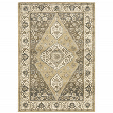 6' X 9' Beige Grey Tan And Charcoal Oriental Power Loom Stain Resistant Area Rug