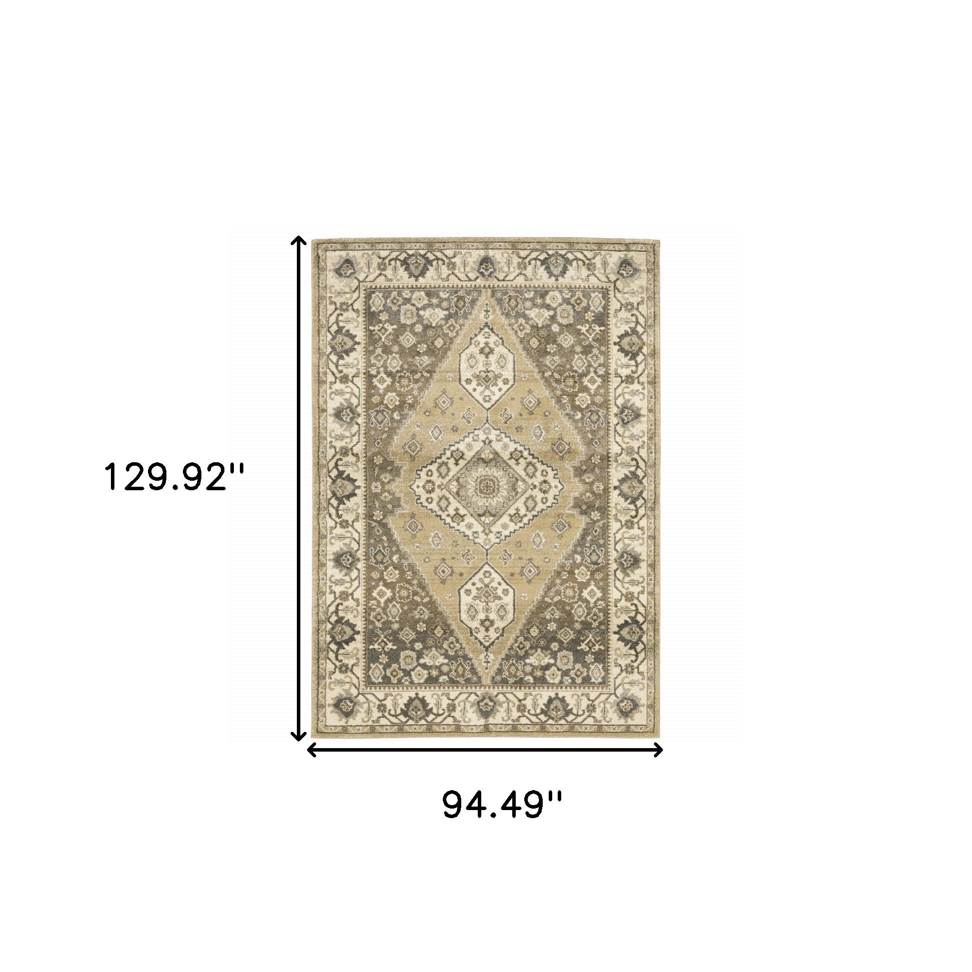 8' X 11' Beige Grey Tan And Charcoal Oriental Power Loom Stain Resistant Area Rug