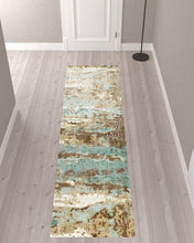 2' X 10' Blue And Brown Abstract Hand Loomed Stain Resistant Runner Rug