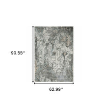 5' X 8' Ivory Grey Charcoal Blue And Rust Oriental Power Loom Stain Resistant Area Rug