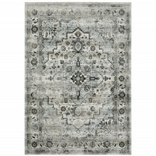 4' X 6' Ivory Grey Charcoal Blue And Taupe Oriental Power Loom Stain Resistant Area Rug