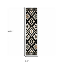 2' X 8' Black Grey Tan Orange And Ivory Southwestern Power Loom Stain Resistant Runner Rug