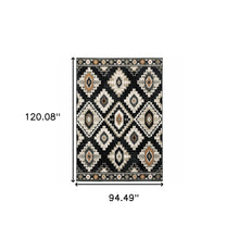 8' X 10' Black Grey Tan Orange And Ivory Southwestern Power Loom Stain Resistant Area Rug