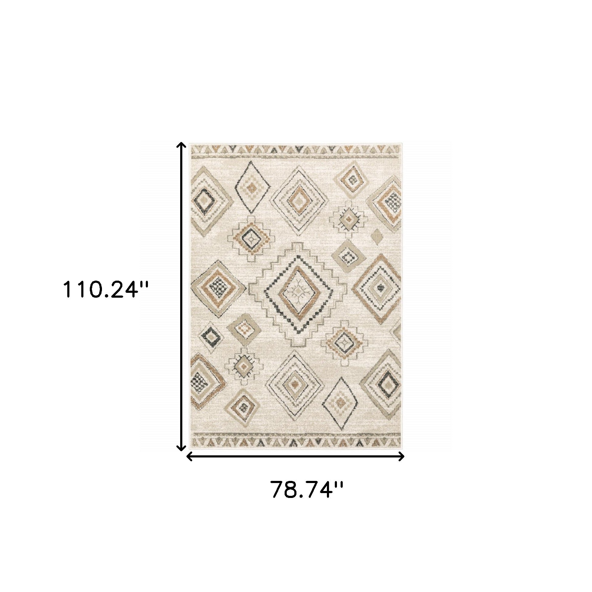 6' X 9' Ivory Orange Tan Black And Grey Southwestern Power Loom Stain Resistant Area Rug