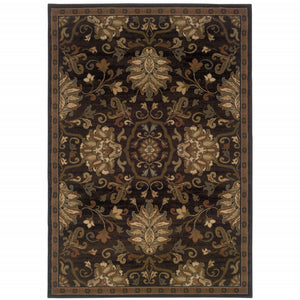 2' X 3' Brown Beige Blue And Red Oriental Power Loom Stain Resistant Area Rug