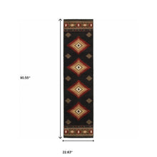 2' X 8' Black Southwestern Power Loom Stain Resistant Runner Rug