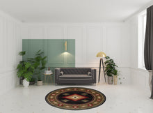 Black Round Southwestern Power Loom Stain Resistant Area Rug 8'