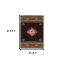 8' X 11' Black And Green Southwestern Power Loom Stain Resistant Area Rug