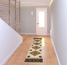 2' X 8' Beige Southwestern Power Loom Stain Resistant Runner Rug