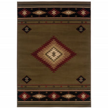 5' X 8' Green Southwestern Power Loom Stain Resistant Area Rug
