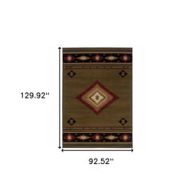 8' X 11' Green Southwestern Power Loom Stain Resistant Area Rug