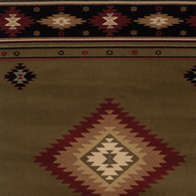 8' X 11' Green Southwestern Power Loom Stain Resistant Area Rug