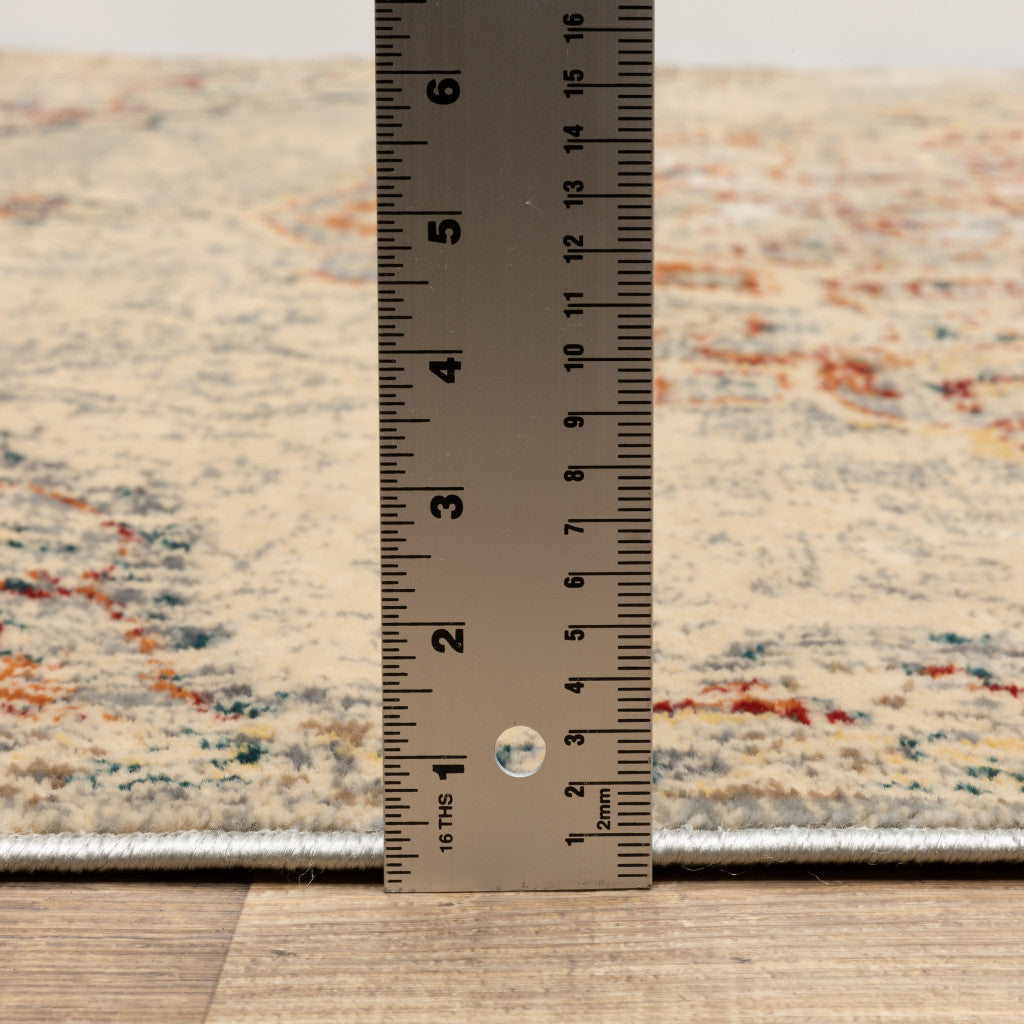 2' X 8' Grey Rust Deep Teal Beige And Orange Oriental Power Loom Stain Resistant Runner Rug