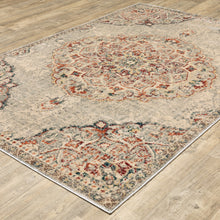 6' X 9' Grey Rust Deep Teal Beige And Orange Oriental Power Loom Stain Resistant Area Rug